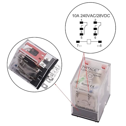 TWTADE/2PCS DC 24V Relay 10A Electromagnetic Power Coil Relay 8 Pins DPDT 2NO - Image 5