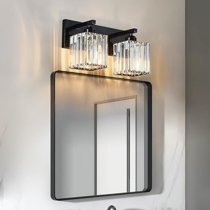 FDPBY Modern Bathroom Vanity Light 2-Lights Plating Black Crystal Bathroom Wall - Image 6