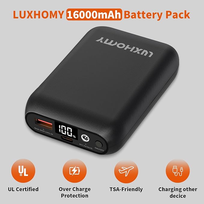 Heated Vest Battery Pack, 16000mAh 7.4V Compact Power Bank Repaclement - Image 7