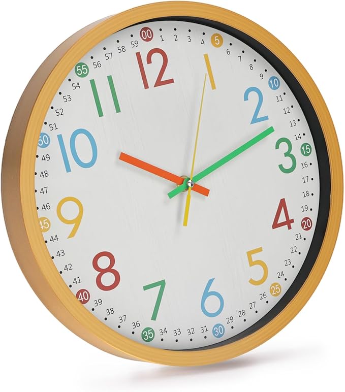 bakbrand Kids Wall Clock Silent Non-Ticking Colorful Childrens Clock Round - Image 2