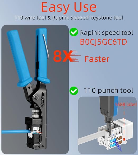Rapink RJ45 Keystone Jack Cat6 10G Support, Cat6 Keystone Jacks UTP 10 Pack - Image 4