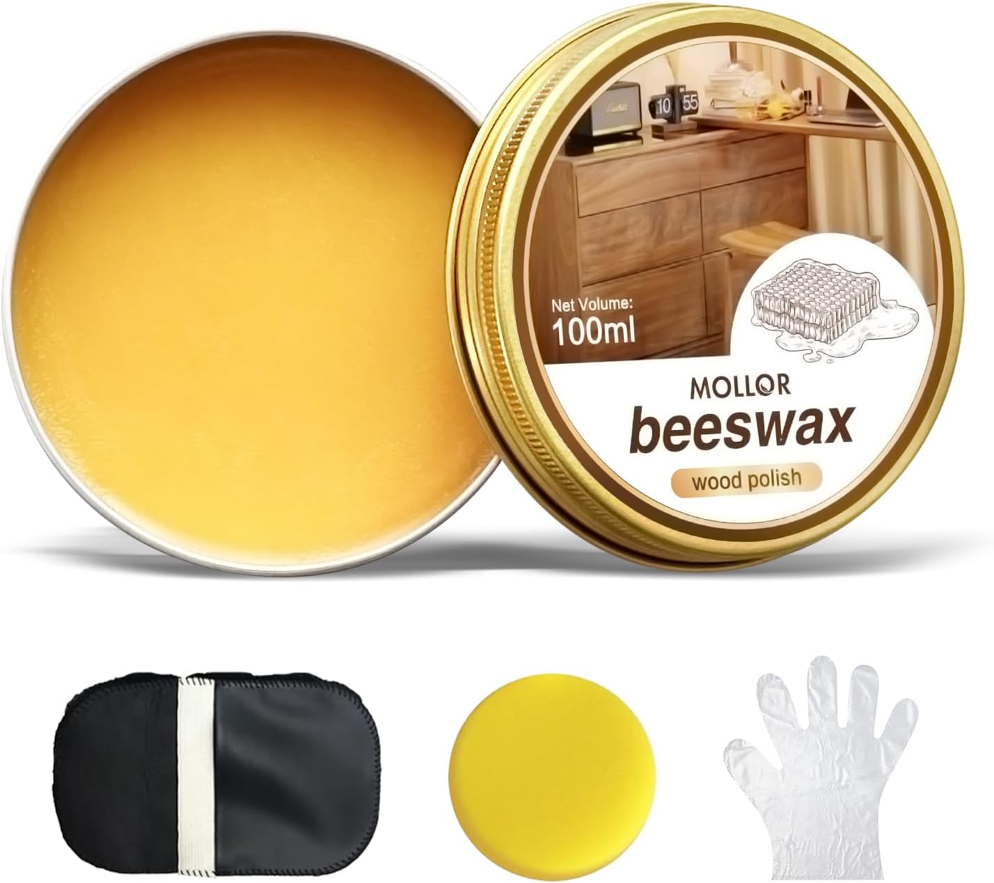 Non-Toxic Wood Wax for Furniture - 100% Natural Chalk Paint Wax for Sealing & Protecting Painted and Raw Wood Surfaces, Wooden Floors & More - Clear Protective Finish, 3.5 Oz (Includes Tools)