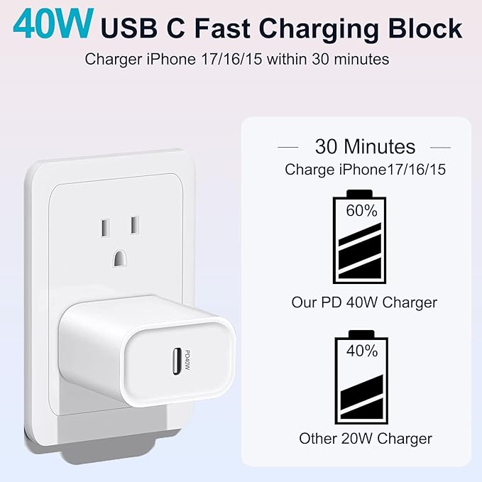 iPhone 17/16/15 Charger Fast Charging 3Pack 40W USB C Charger Fast Charging - Image 3