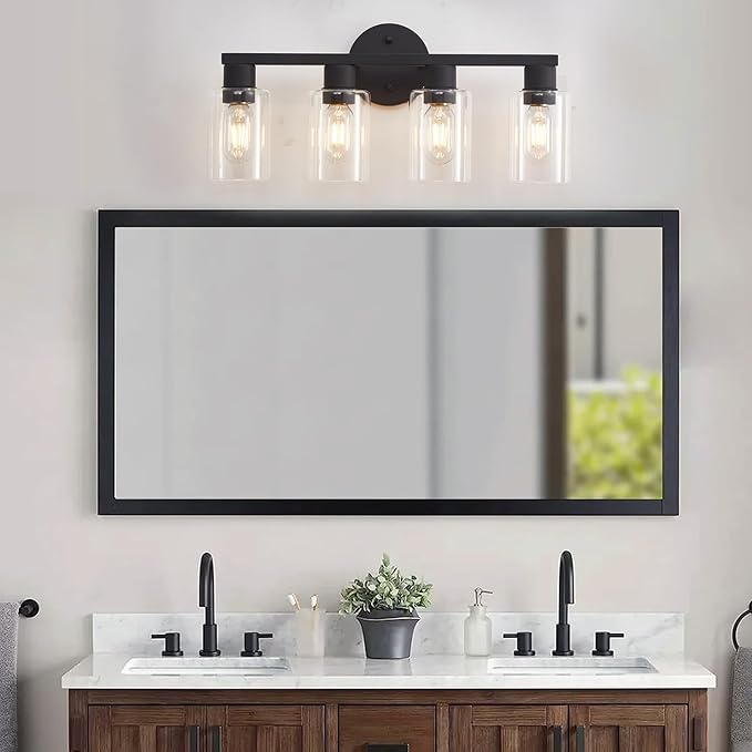 4 Light Bathroom Vanity Light, Matte Black Bathroom Light Fixtures - Image 2