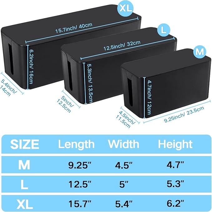 Cable Management Box, 3 Pack Cord Organizer Boxes - Image 5