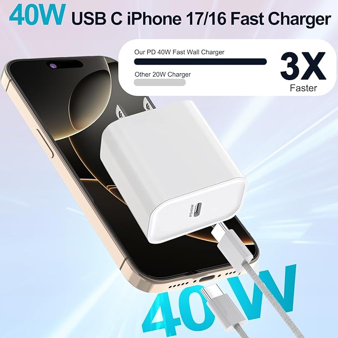 iPhone 17/16/15 Charger Fast Charging 3Pack 40W USB C Charger Fast Charging - Image 2