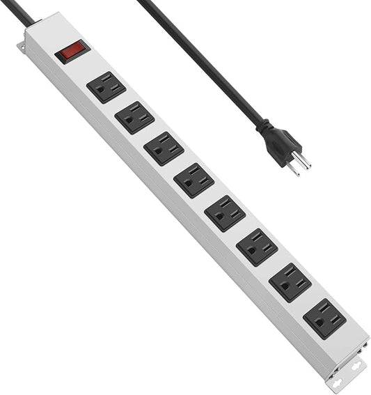 JUNNUJ Metal 8 Outlet Power Strip, Mountable Heavy Duty Power Strip, 1200J by JUNNUJHome
