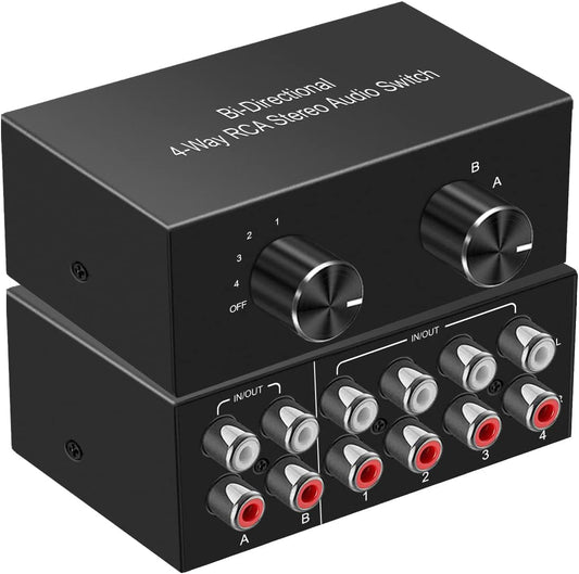 4-Way Stereo Audio Switcher, Bi-Directional Audio Selector Box