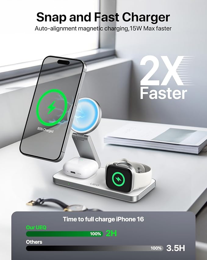 UEQ Foldable 3 in 1 Wireless Charging Station - Image 2
