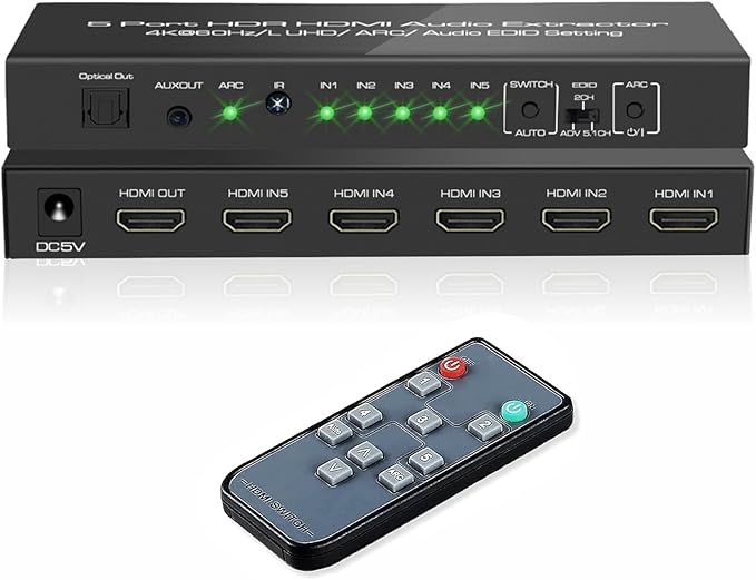 iArkPower 5 in 1 Out 4K@60Hz HDMI Switch Audio Extractor by iArkPower