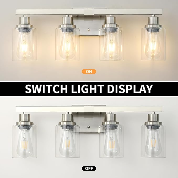 DIKAIDA Bathroom Vanity Light, 4-Light Nickel Modern Matte Wall Sconce Lighting - Image 5