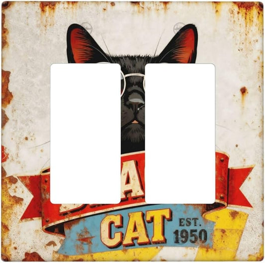 Bvtewkhz Black Cat Vintage 2 Gang Double Rocker Decorative Outlet Covers Light by Unknown