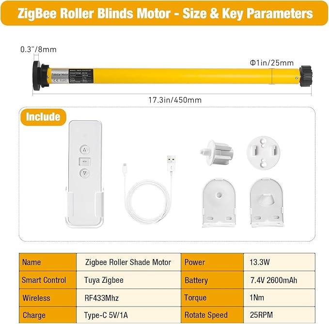 AM25 Zigbee Smart Blinds Motor for 1.5" Shade Tube, Type-C Rechargeable Window - Image 8