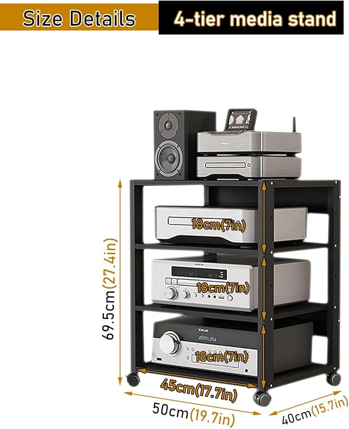 Dernoing 4 Tier Audio Rack Tower, CD Record Player Stereo Receiver AV Equipment - Image 2