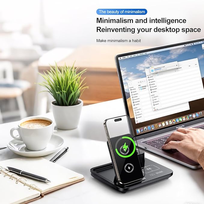 IHAO 3in1 Auto-Rising Wireless Charging Station 15W Fast Charge Ultra-Slim - Image 2