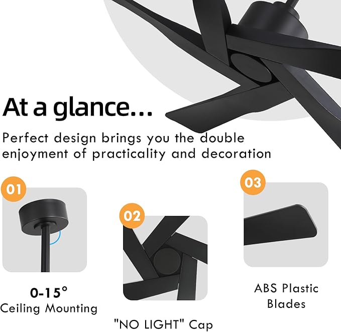 WINGBO 54" ABS DC Ceiling Fan No Light, 5 Blade ABS Plastic Ceiling Fan - Image 5