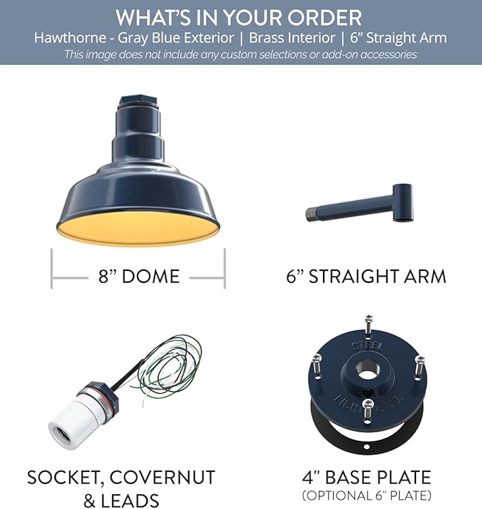 Steel Lighting Co. Hawthorne Barn Light | Outdoor Wall Mounted | 8 inch Dome | - Image 6