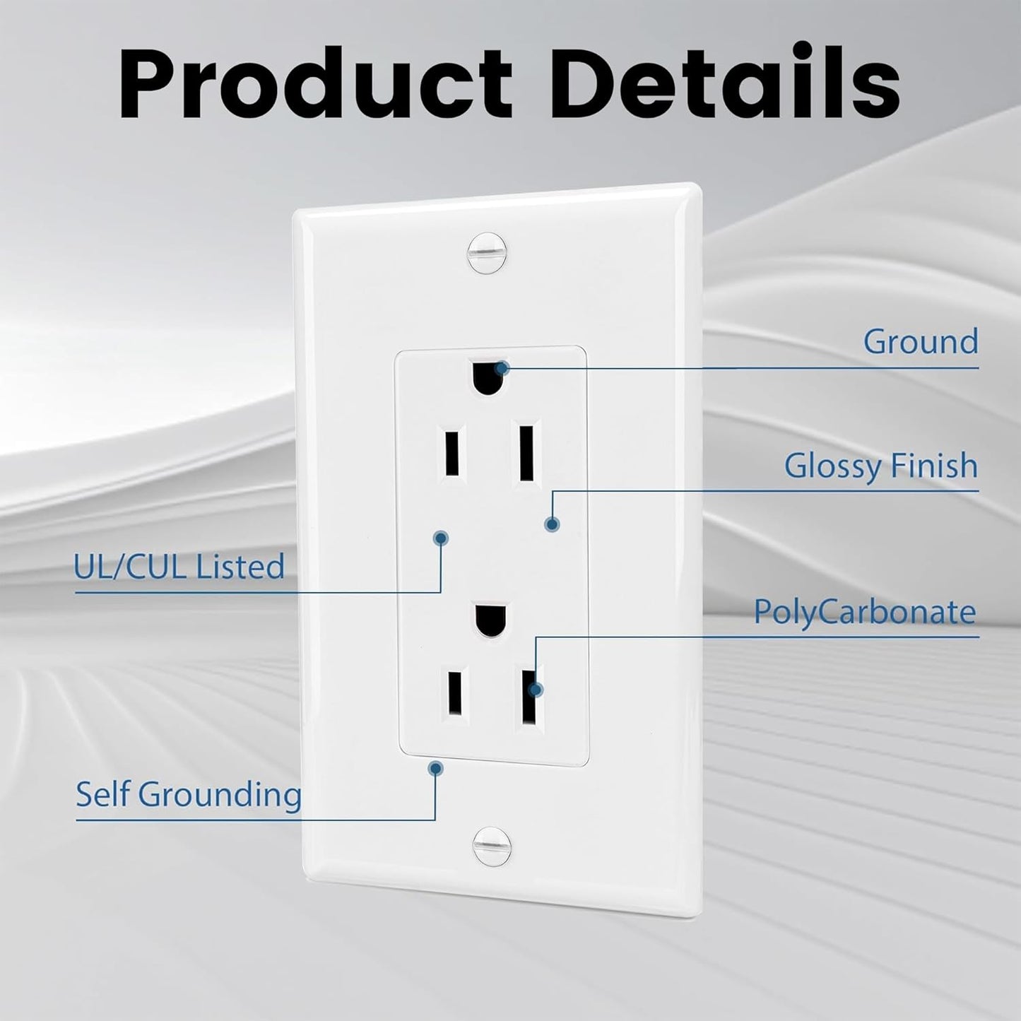 ThunderWay Decorator Receptacle Outlet with Wall Plate, Non-Tamper-Resistant Electrical Outlet, 15 amp Outlet, Self-Grounding, UL Listed, White (20 Pack)