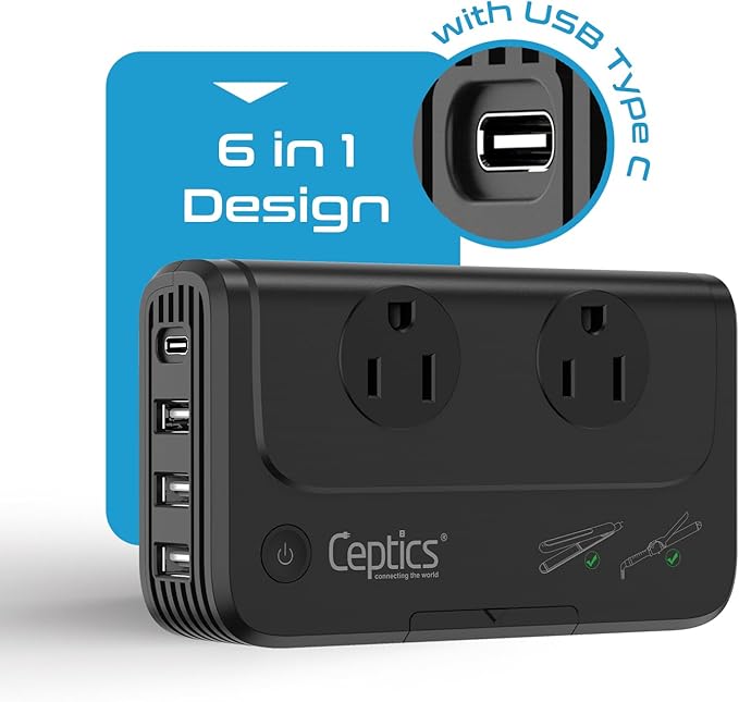 Ceptics - 6 in 1 Travel Adapter and Voltage Converter, 220V to 110V Converter - Image 5
