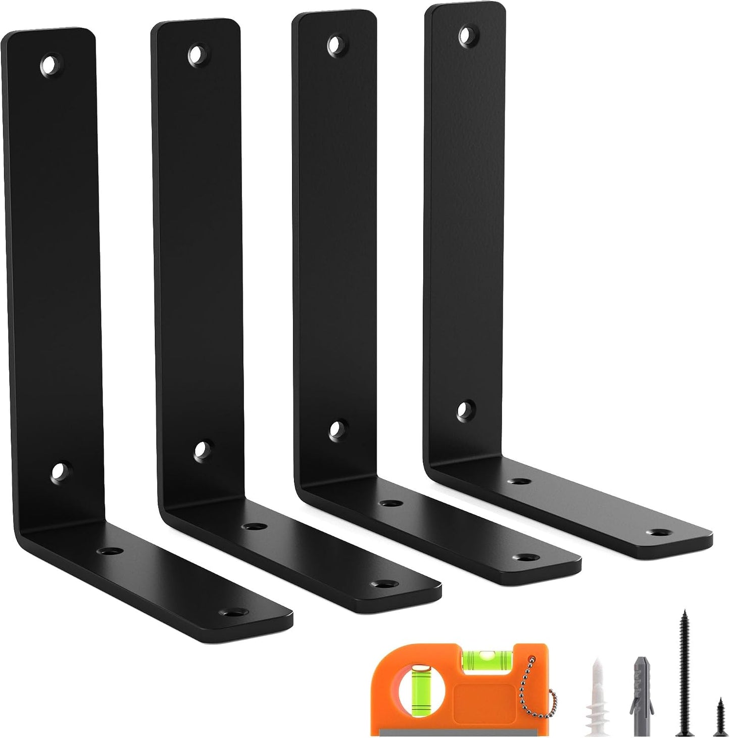 4 Pack 6 Inch Floating L Shelf Brackets for DIY, 1/5 Inch Thick, Black | Heavy Duty, Metal Wall Shelf Bracket, Powder Coated Steel, for Kitchen/Living Room/Dining Room/Laundry/Pantry