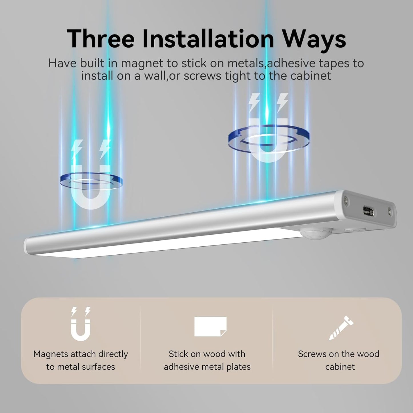 Under Cabinet Lighting, LED Magnetic Motion Activated Under Cabinet Lights, Rechargeable Closet Lights 2800mAh Battery Operated, Wireless Dimmable Under Counter Lights for Kitchen,Hallway 3 Pack