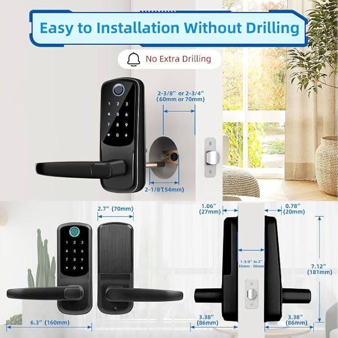 Smart Door Lock with Handle, Keyless Entry Digital Lock - Image 5