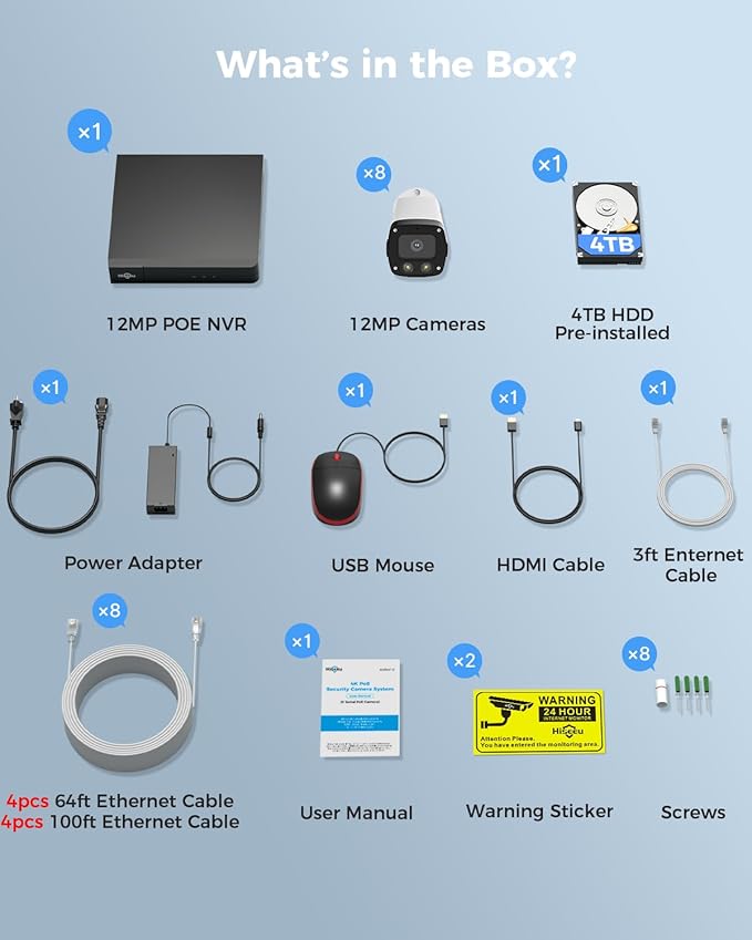 Hiseeu 12MP PoE Security Camera System, 121° Wide View, Person Vehicle Detect - Image 9