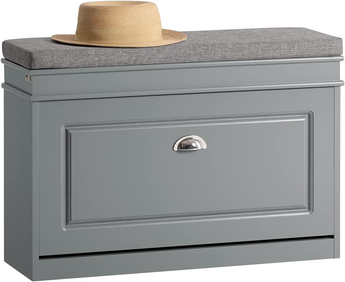 haotian shoe storage bench with cushion, grey narrow, main product view