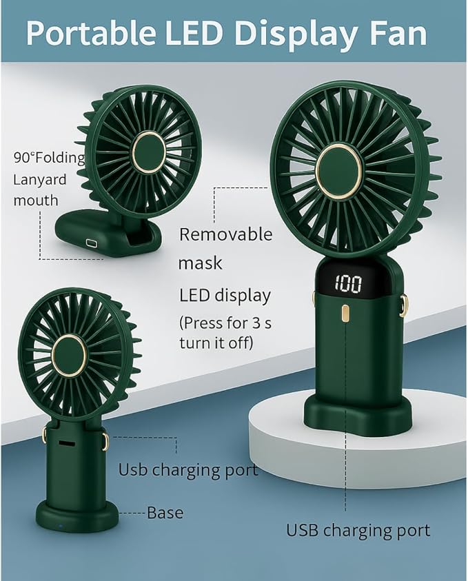 AMPMG LED Digital Display Rechargeable Fan – Portable Handheld & Desk Fan - Image 4