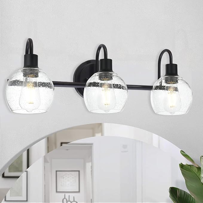 WINSHEN Modern 3-Lights Black Vanity Light Fixtures Farmhouse Metal Bathroom - Image 2