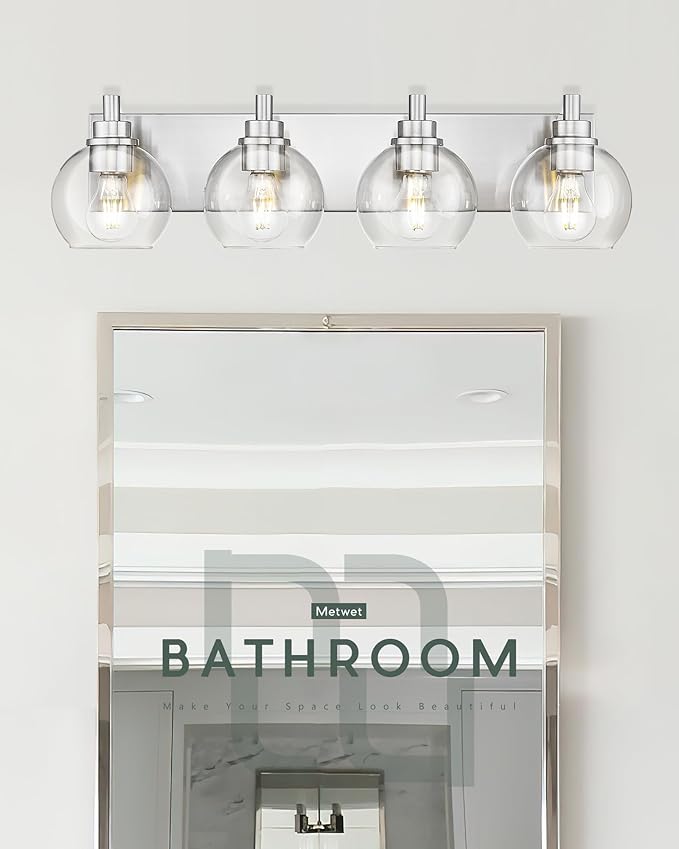 METWET Bathroom Light Fixtures, 4 Light Brushed Nickel Vanity Light, 26 Inch - Image 7