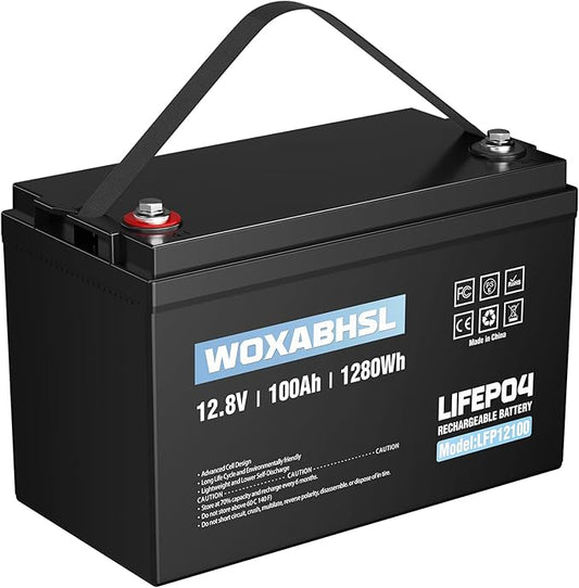 WOXABHSL 12V 100Ah LiFePO4 Lithium Battery, 10 Year Lifespan, Built-in 100A BMS by WOXABHSL