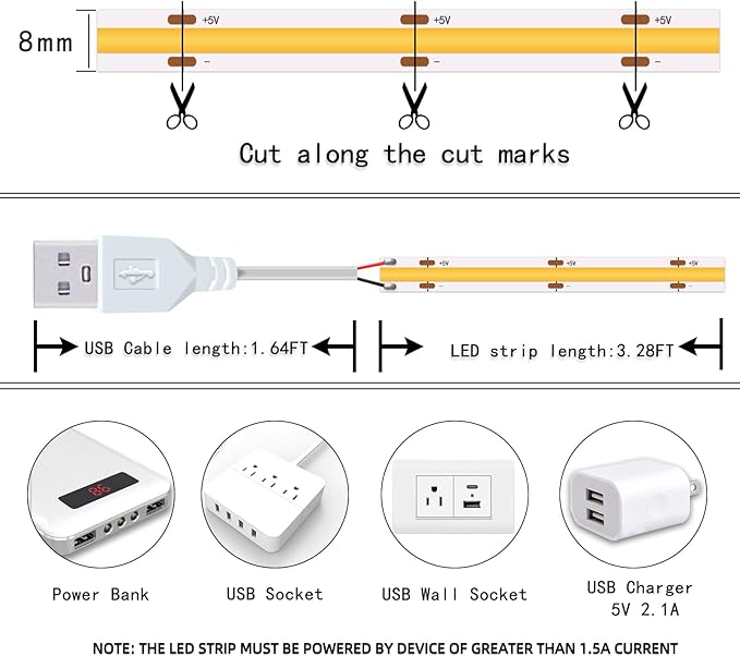 UVTaoYuan Short Led Strip Lights 5V USB LEDs Display Cabinet Lighting COB LED - Image 6