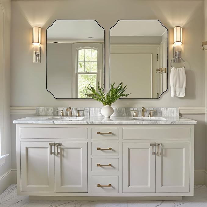 ANDY STAR Scalloped Bathroom Mirror, 24x32’’ Brushed Nickel Rectangle Mirror - Image 3