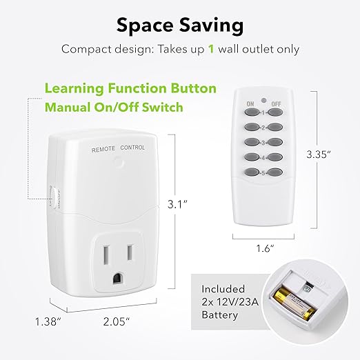BN-LINK Mini Wireless Remote Control Outlet Switch Power Plug in - Image 6