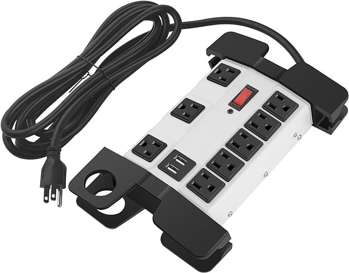 Heavy Duty Power Strip with USB, Workshop 8 Outlet Surge Protector 2700 Joules by CCCEI