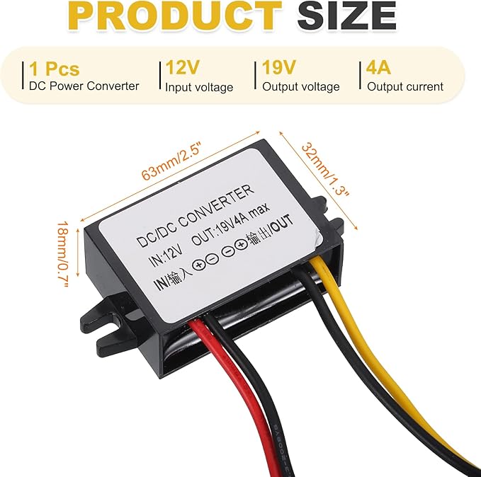 MECCANIXITY DC 12V to DC 19V Power Converter 4A 76W Step UP Converters Voltage - Image 2