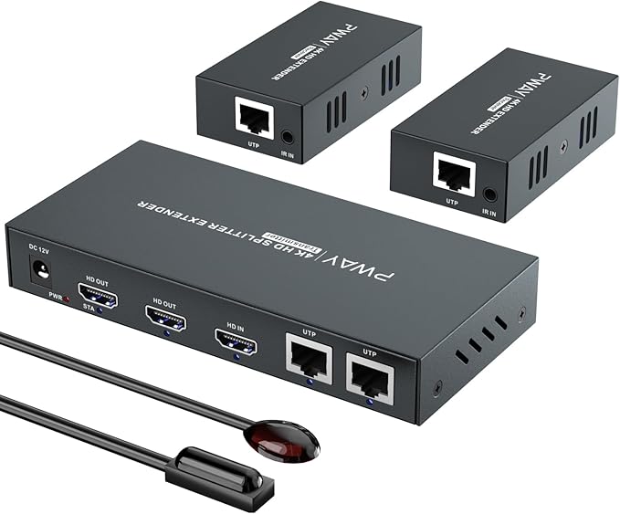 HDMI Extender Splitter1x2 HD 4K @60Hz up to 60m-Loop Out-Over CAT5/CAT6/CAT7 by PWAYTEK