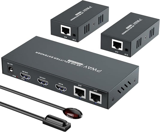 HDMI Extender Splitter1x2 HD 4K @60Hz up to 60m-Loop Out-Over CAT5/CAT6/CAT7 by PWAYTEK