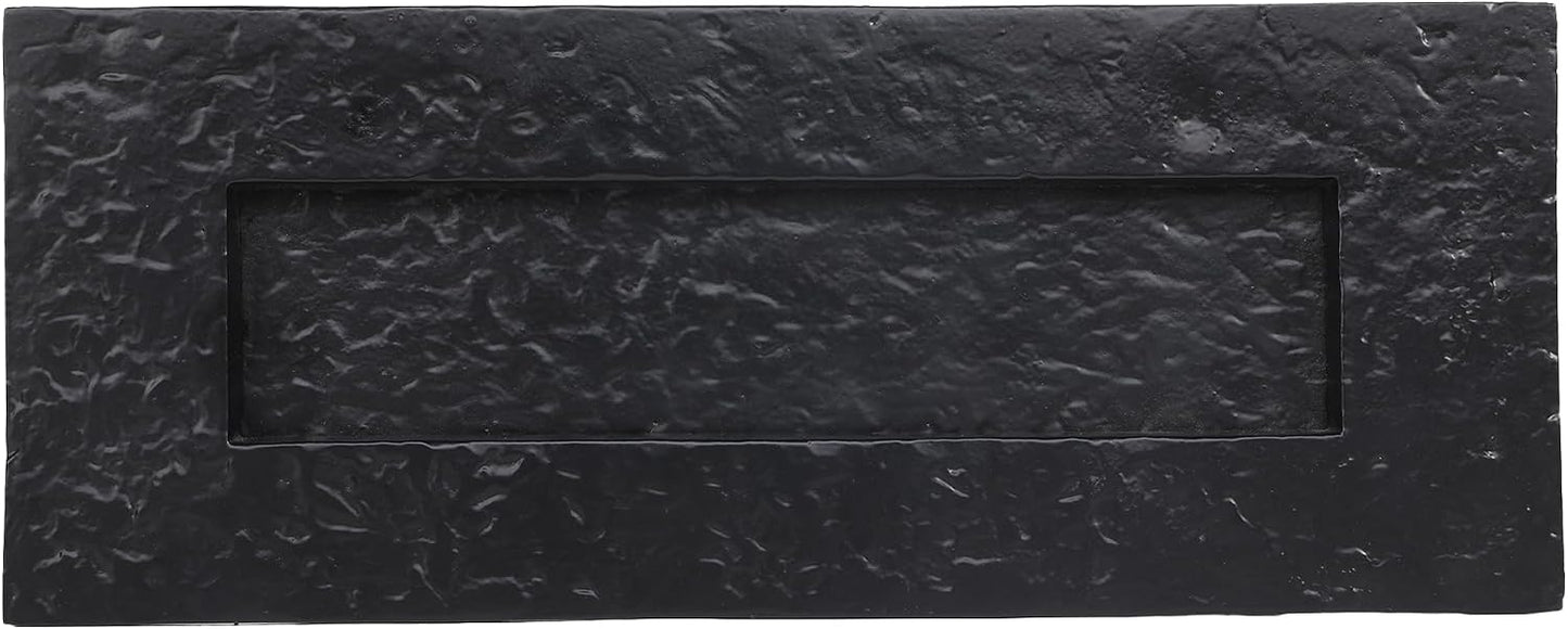 SKANDH Iron Black Powder Coated Outer Size 11" X 4" Inches Normal Letter Plate Mail Slot For Front Door Inner Flap Opening 7-3/4" X 1-13/16" Inches
