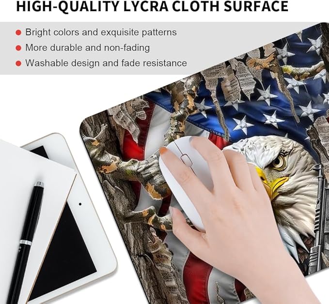 American Flag Eagle rip Oak camo Square Mouse pad, Waterproof, Anti Slip Rubber - Image 3