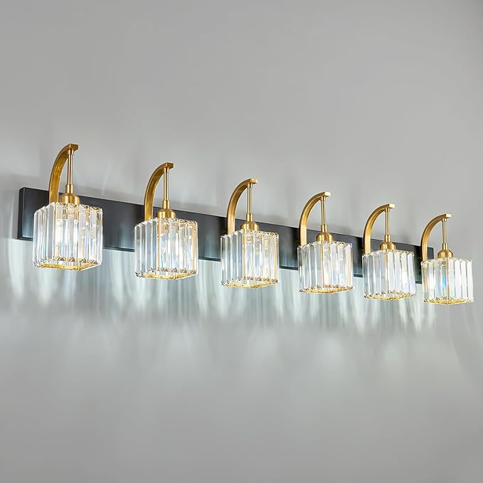 FDPBY Crystal Vanity Lights 6-Light Black Gold Bathroom Vanity Lights Modern by FDPBY