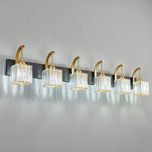 FDPBY Crystal Vanity Lights 6-Light Black Gold Bathroom Vanity Lights Modern by FDPBY