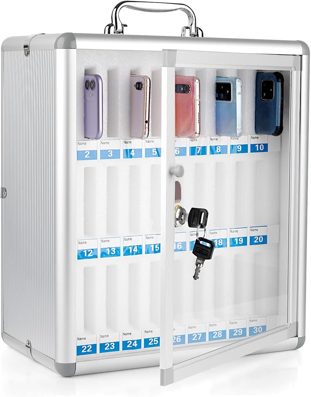 30 slots aluminum alloy cell phone locker, phone, main product view
