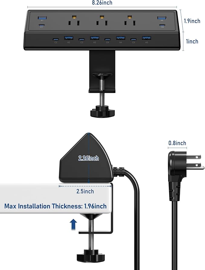 Jgstkcity 130W Desk Clamp Power Strip, 12 USB Ports, Surge Protector, ETL - Image 7