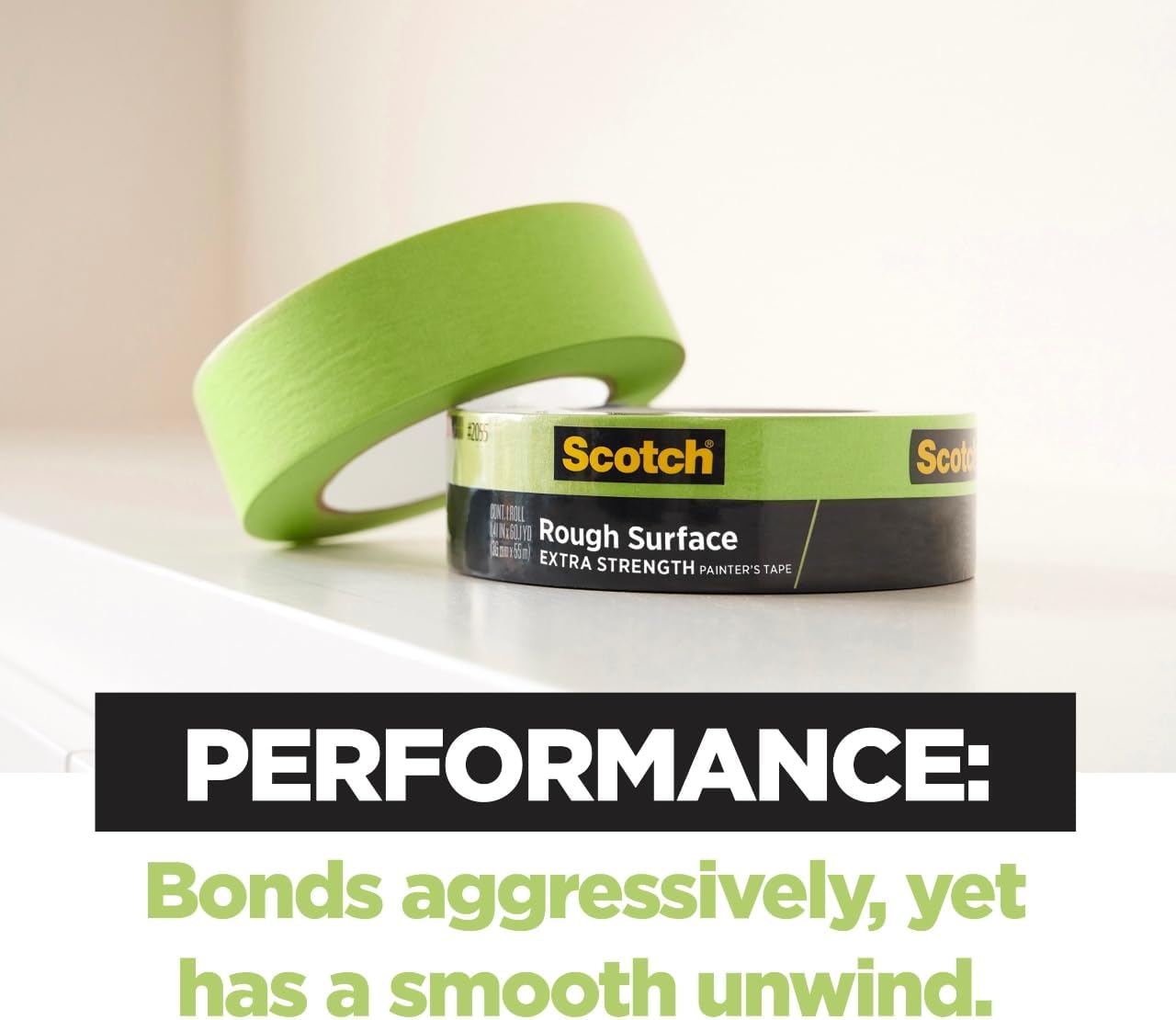 Scotch Rough Surface Painter's Tape 2060-24AR-BK, 0.94 in x 60.1 yd (24mm x 55m), Green, 9 Rolls Contractor Pack, Clean Removal, No Residue, Textured & Hard-to-Stick Surfaces