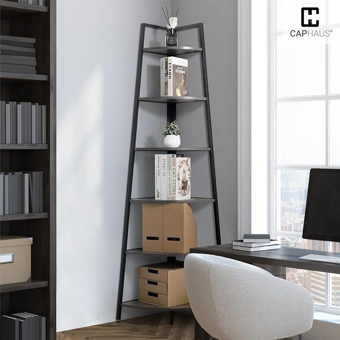 CAPHAUS Tall Corner Shelf Stand, 6-Tier Display Shelves, Ladder Corner Wood - Image 8