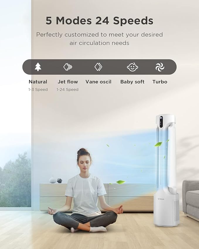AIRMATE Air Purifier Bladeless Tower Fans, 1500CFM Large Air Volume, 28ft/s - Image 3