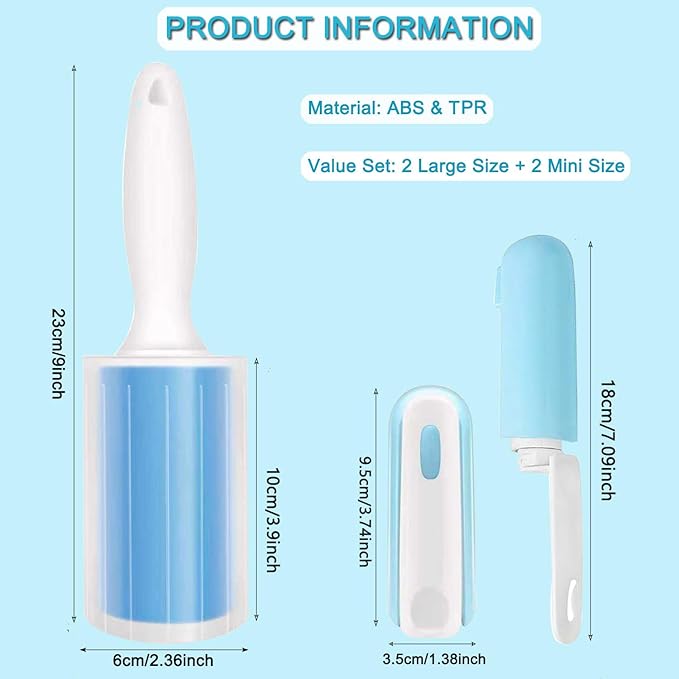 Reusable Washable Lint Roller 4 Pack, Sticky Gel Lint Rollers, Cat Dog Pet Hair - Image 2