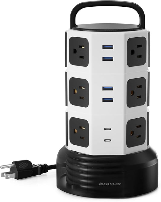 Power Strip Tower Surge Protector, JACKYLED 12 Outlets 6 USB Charging Station by JACKYLED